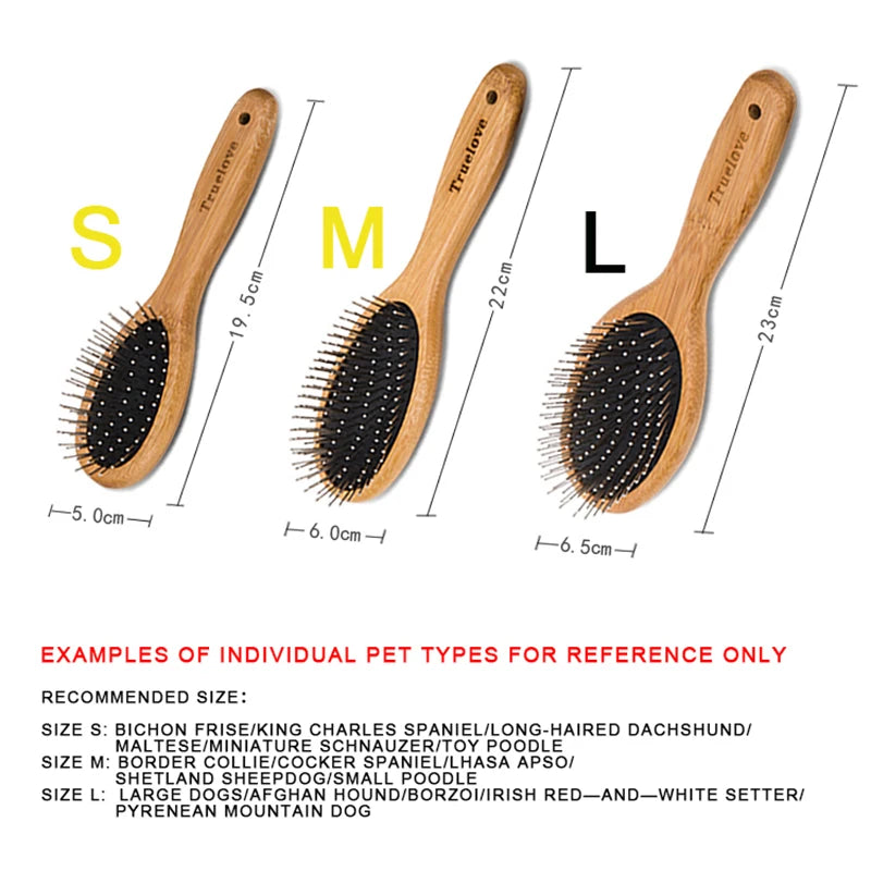 Bamboo Pet Round Comb Grooming Brush Hair Remover