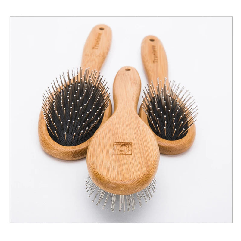 Bamboo Pet Round Comb Grooming Brush Hair Remover