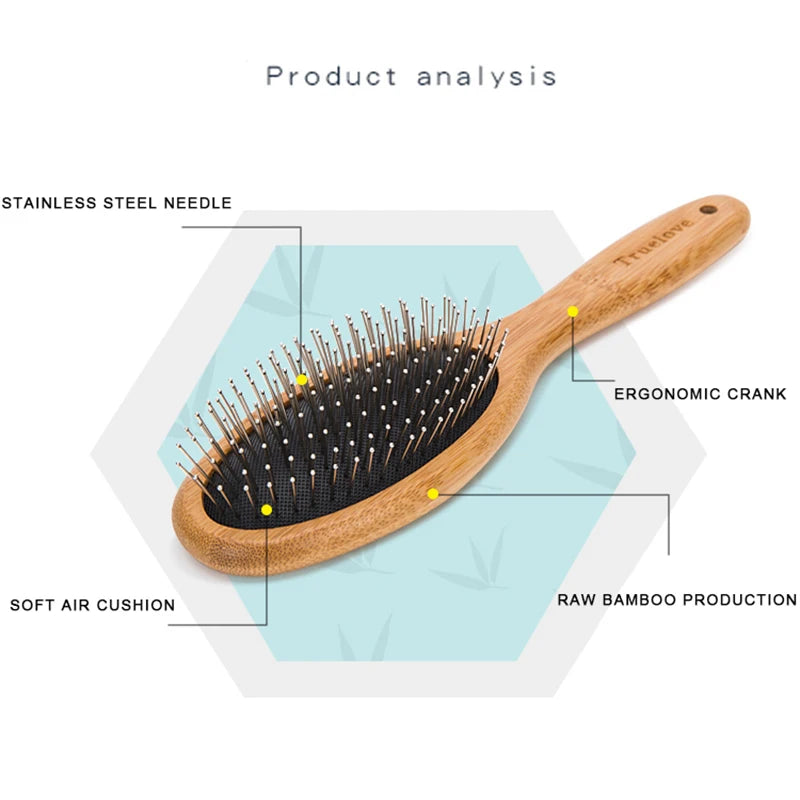 Bamboo Pet Round Comb Grooming Brush Hair Remover
