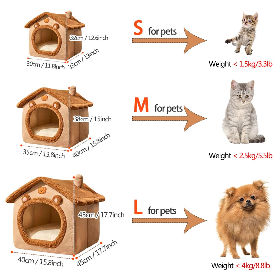 Foldable Washable Pet House Cozy Cat Dog Bed