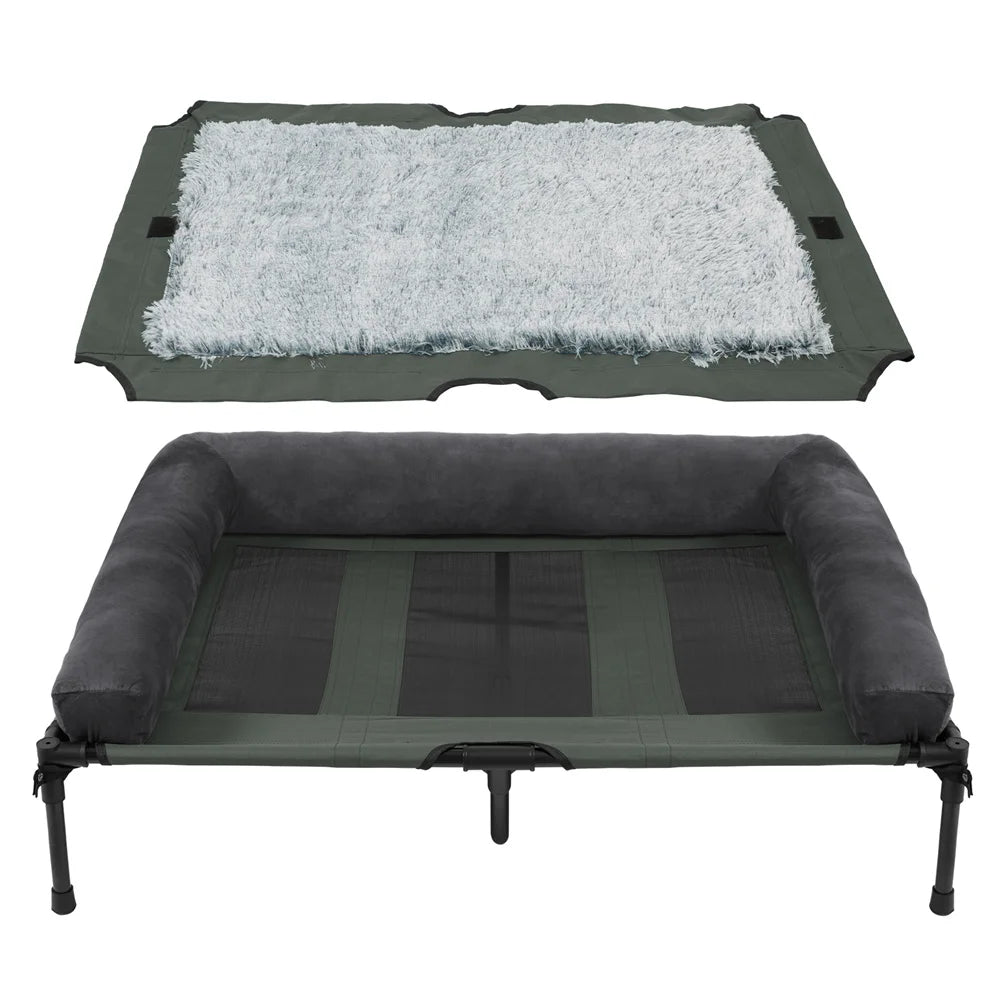 XXL Raised Cooling Dog Bed with Plush Mat