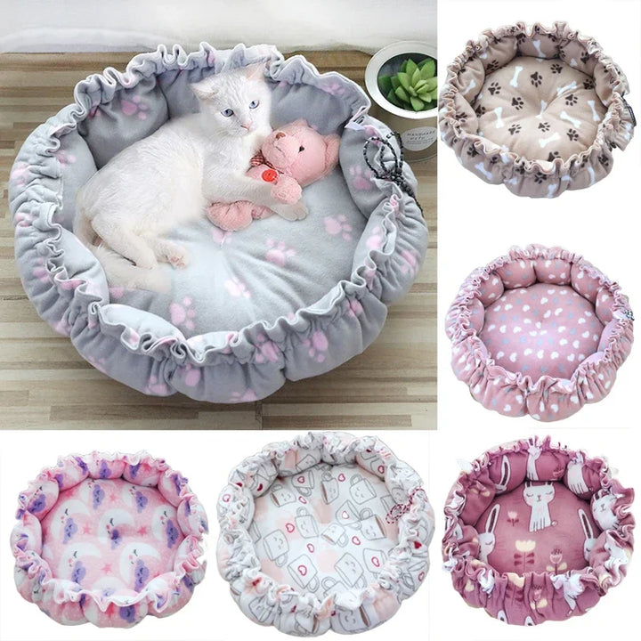 Fluffy Round Adjustable Cat Bed Soft Warm Cushion Basket