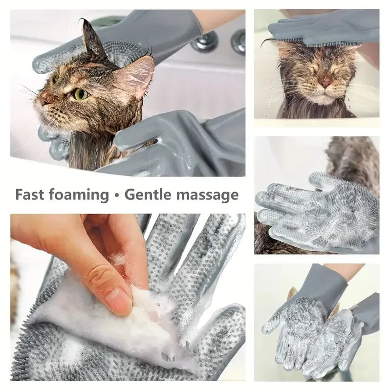 Silicone Pet Grooming Bath Glove for Dogs Cats Massage