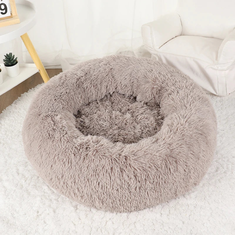 Plush Donut Dog Bed Round Fluffy Winter Pet Basket