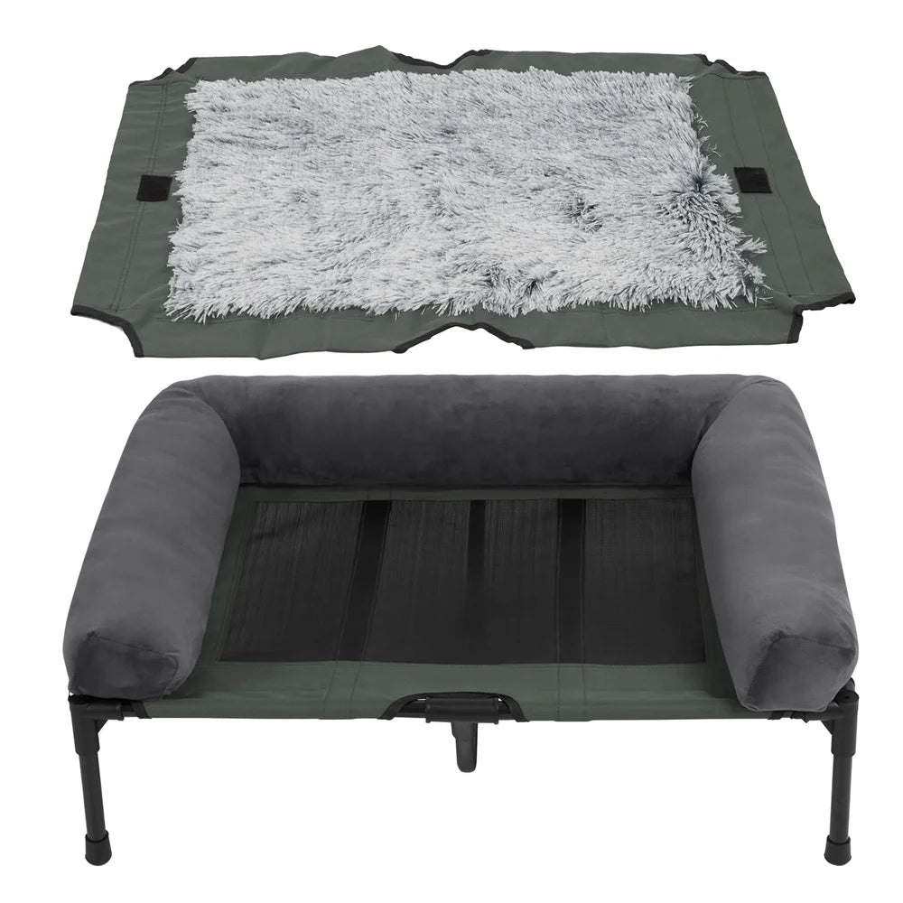 XXL Raised Cooling Dog Bed with Plush Mat