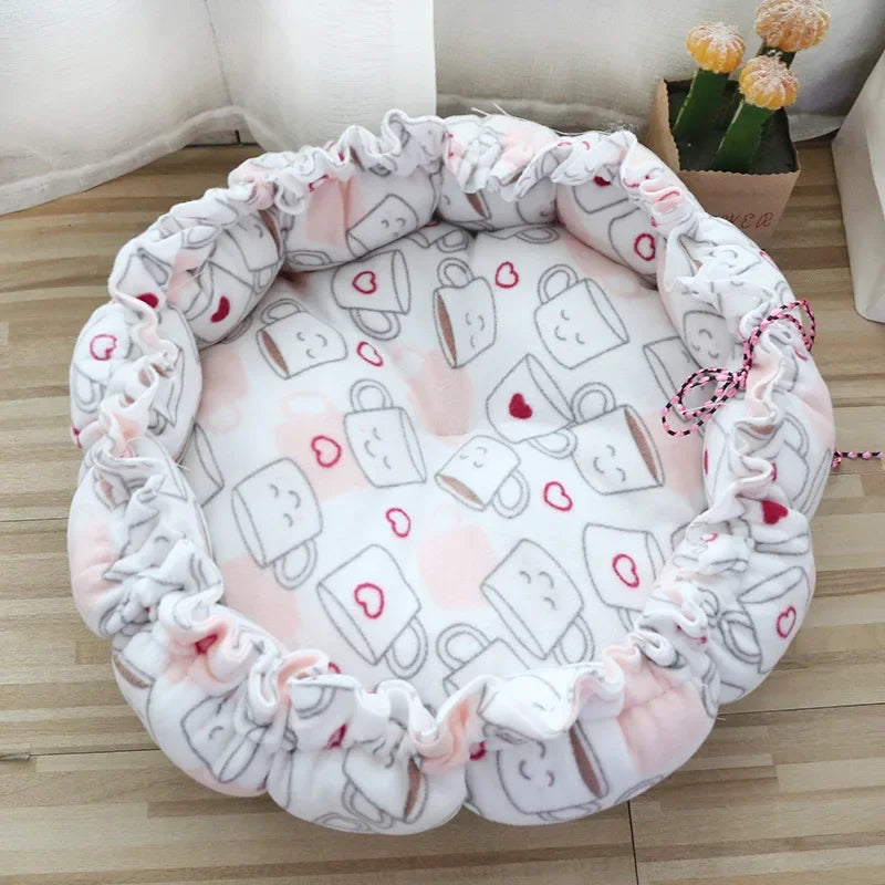 Fluffy Round Adjustable Cat Bed Soft Warm Cushion Basket