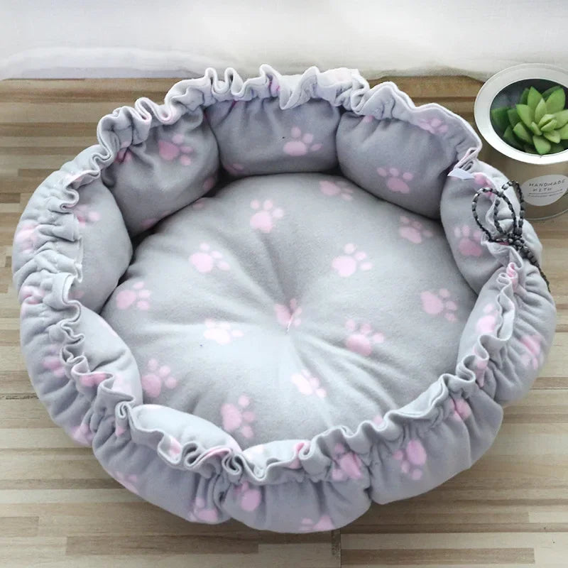 Fluffy Round Adjustable Cat Bed Soft Warm Cushion Basket