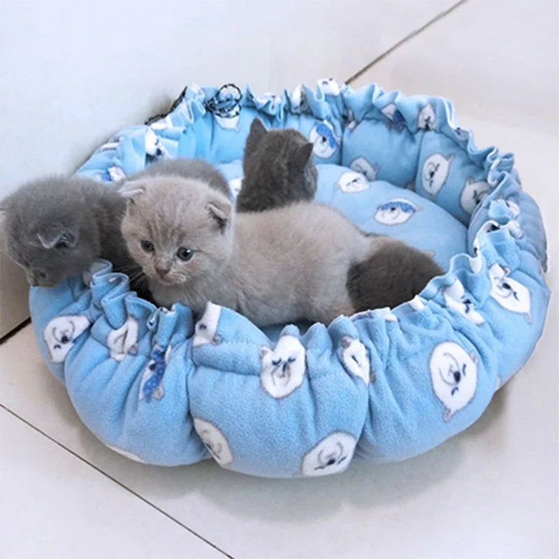 Fluffy Round Adjustable Cat Bed Soft Warm Cushion Basket