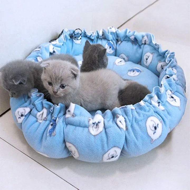 Fluffy Round Adjustable Cat Bed Soft Warm Cushion Basket