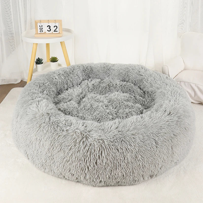 Plush Donut Dog Bed Round Fluffy Winter Pet Basket
