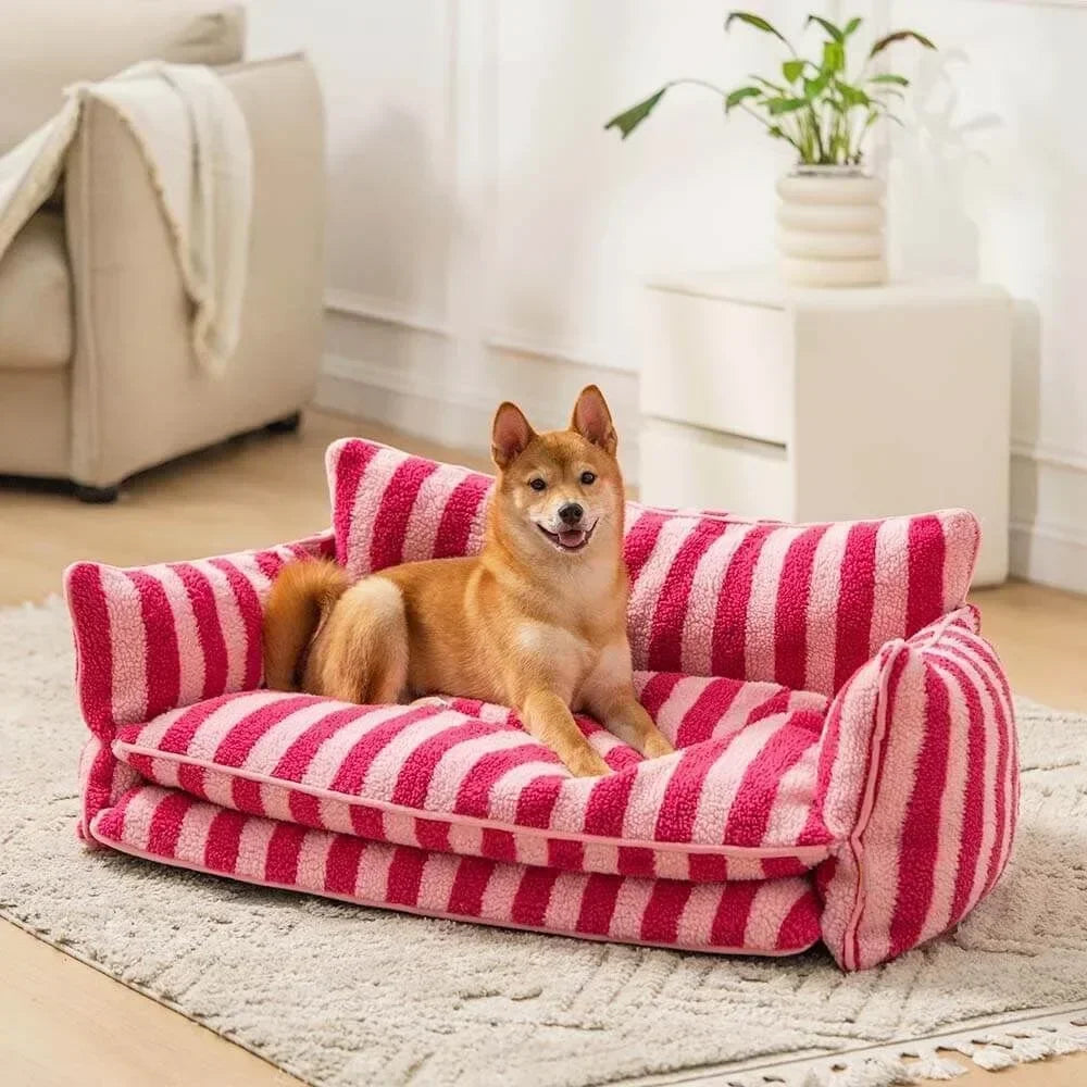 Washable Striped Pet Sofa Bed for Small Dogs Cats