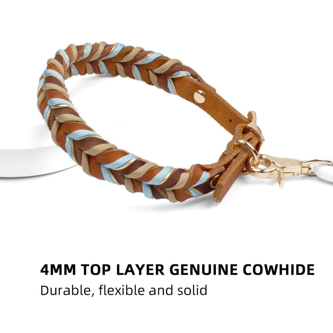 Genuine Leather Braided Nylon Dog Collar for Large Dogs