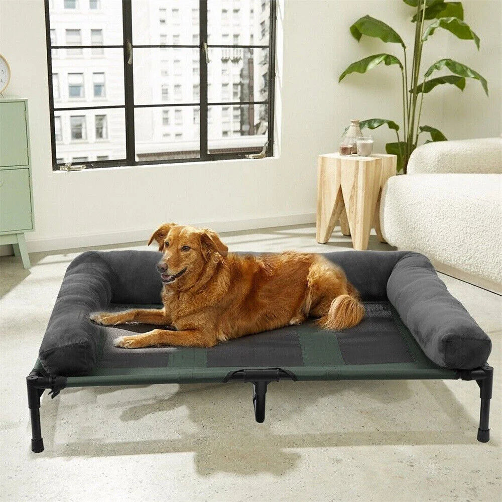 XXL Raised Cooling Dog Bed with Plush Mat