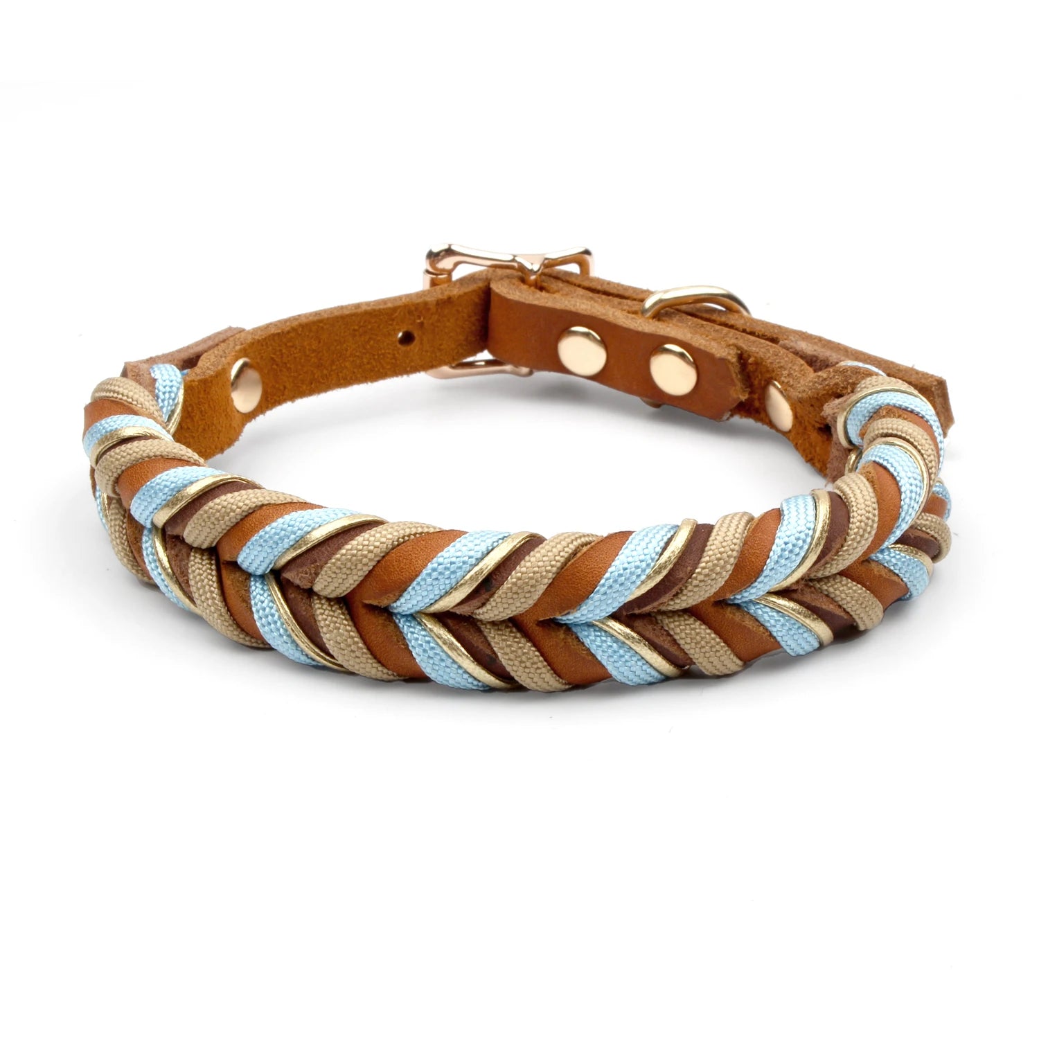 Genuine Leather Braided Nylon Dog Collar for Large Dogs