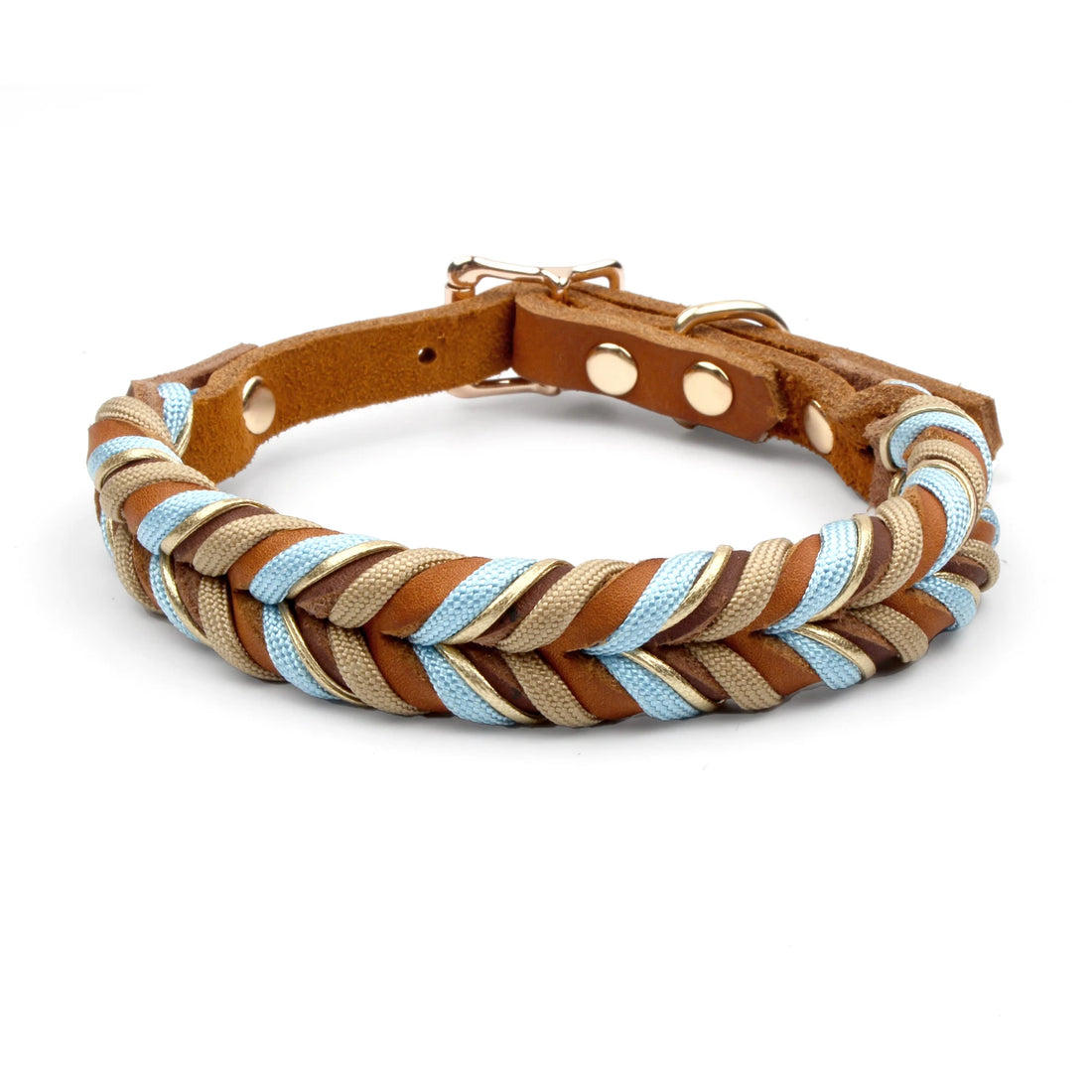 Genuine Leather Braided Nylon Dog Collar for Large Dogs
