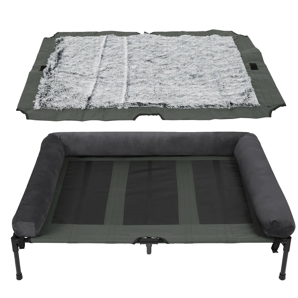 XXL Raised Cooling Dog Bed with Plush Mat