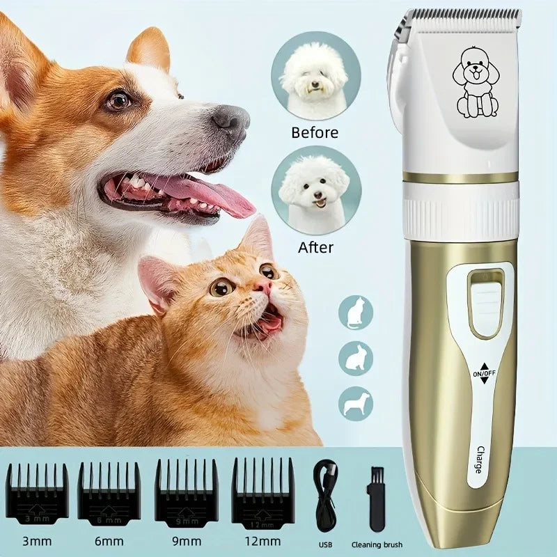 Cordless USB Rechargeable Pet Hair Clipper Grooming Kit Low-Noise