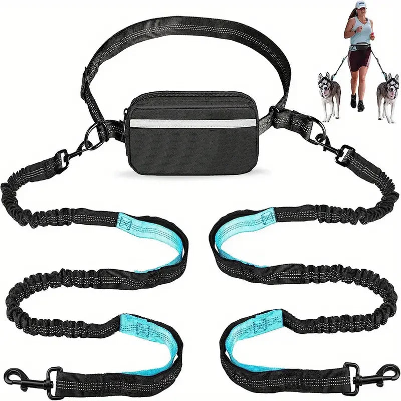 Hands-Free Adjustable Running Dog Leash with Double Handles Elastic