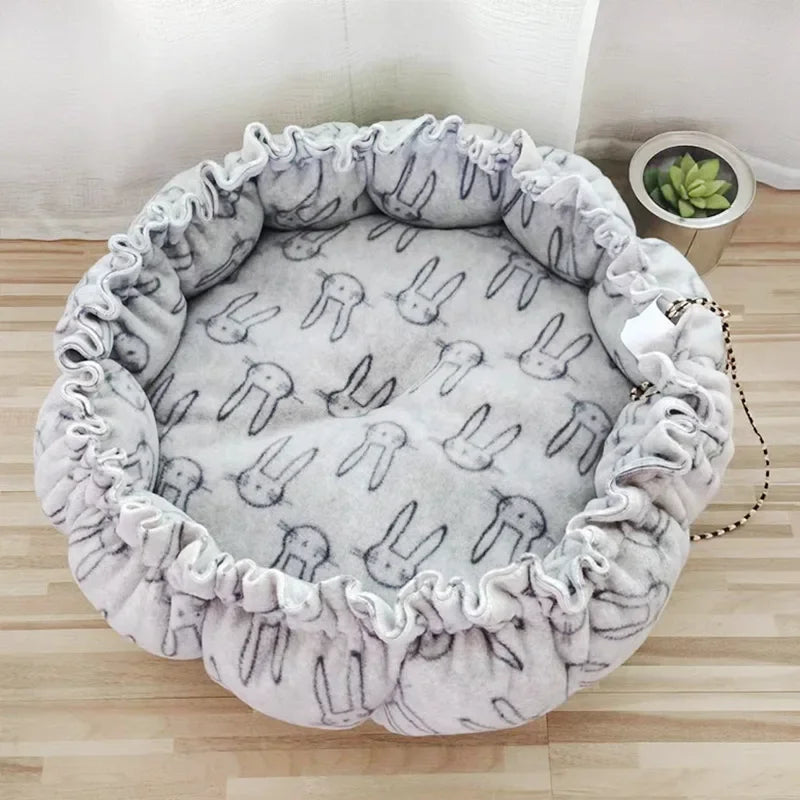 Fluffy Round Adjustable Cat Bed Soft Warm Cushion Basket