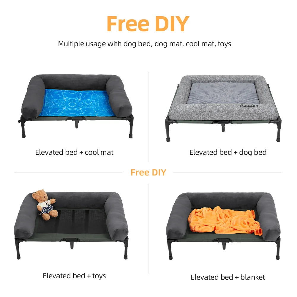 XXL Raised Cooling Dog Bed with Plush Mat