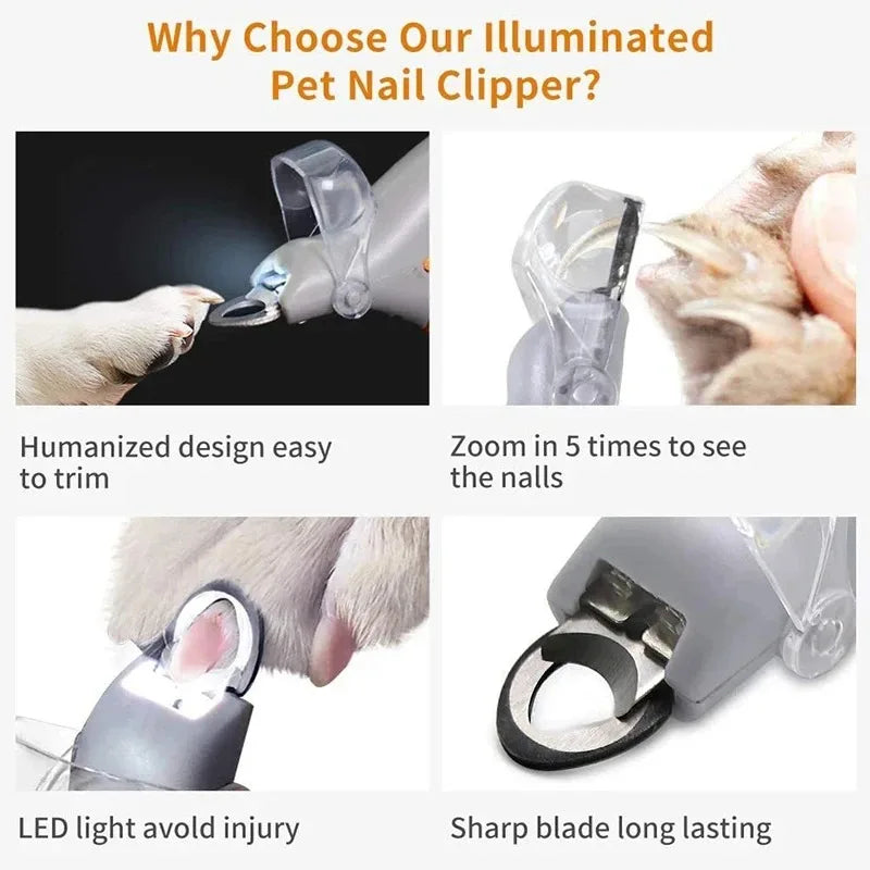 LED Pet Nail Clipper with Magnifier for Dogs Cats