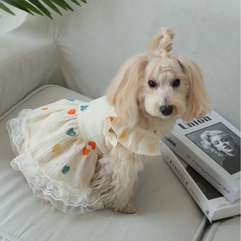 Heart Flutter Sleeve Pet Dress for Small Dogs Cats