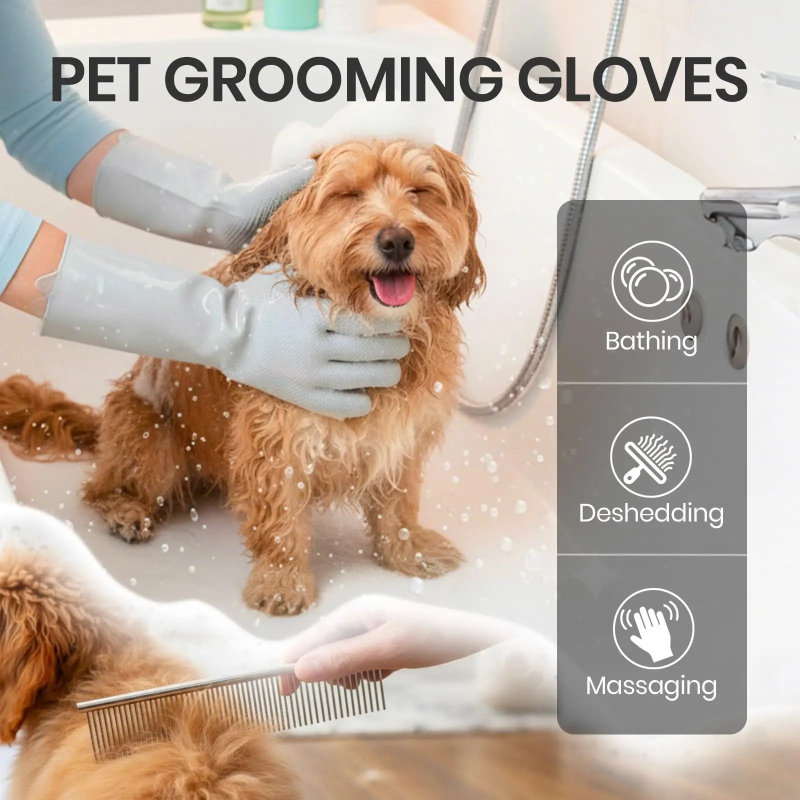 Silicone Pet Grooming Bath Glove for Dogs Cats Massage