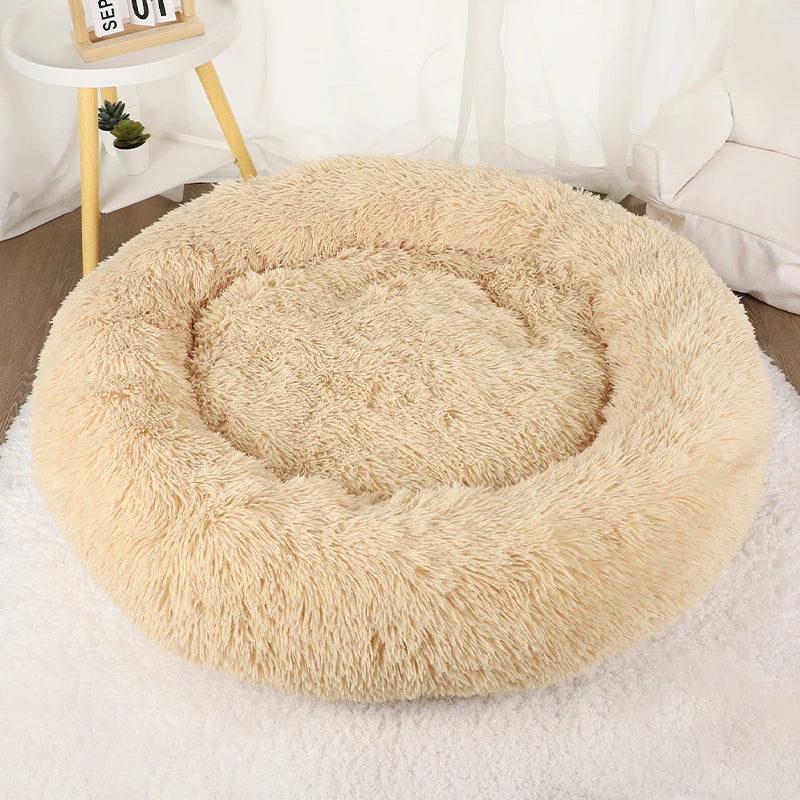 Plush Donut Dog Bed Round Fluffy Winter Pet Basket