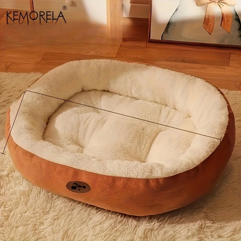 Cozy Oval Plush Pet Bed Warm Snuggle Cushion