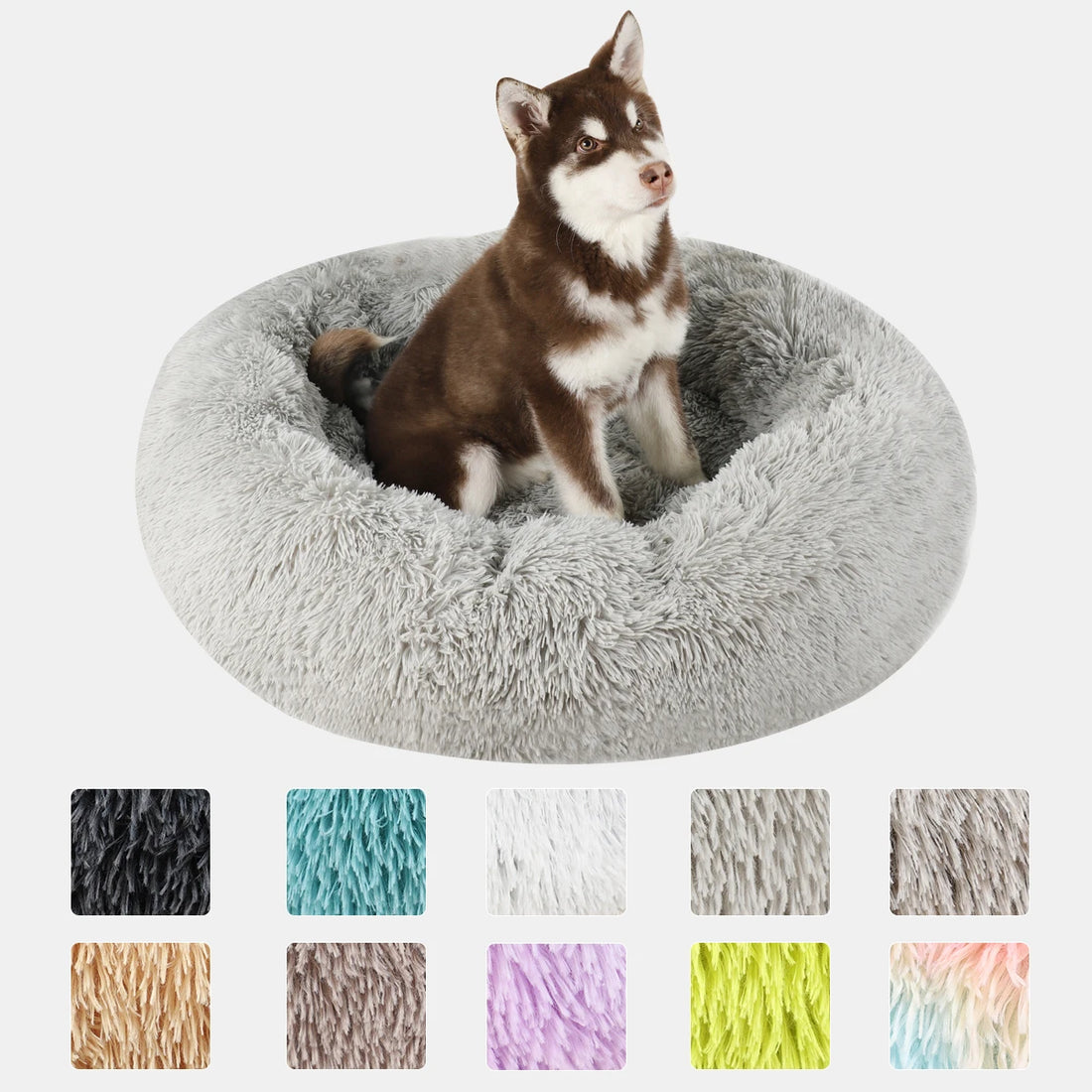 Plush Donut Dog Bed Round Fluffy Winter Pet Basket