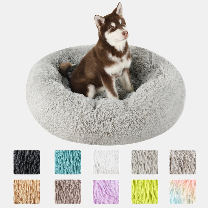 Plush Donut Dog Bed Round Fluffy Winter Pet Basket