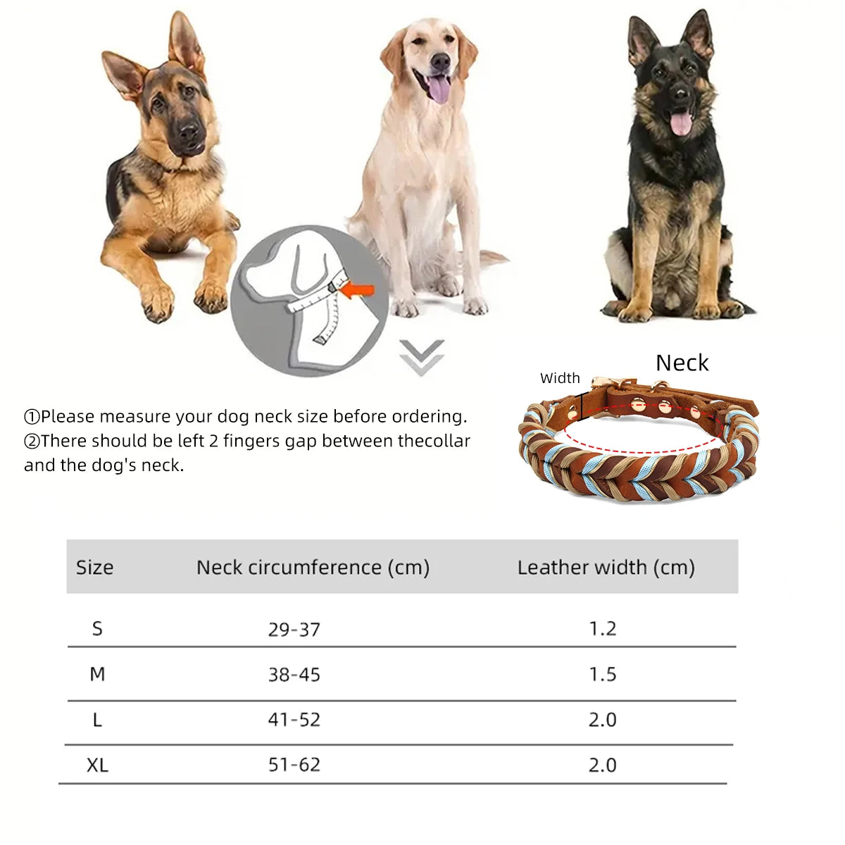 Genuine Leather Braided Nylon Dog Collar for Large Dogs