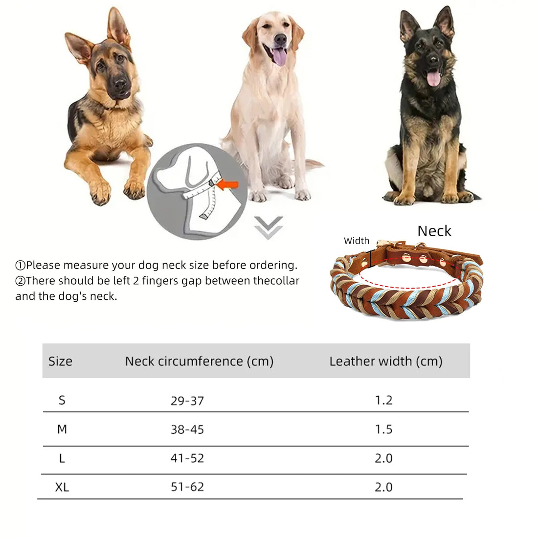 Genuine Leather Braided Nylon Dog Collar for Large Dogs