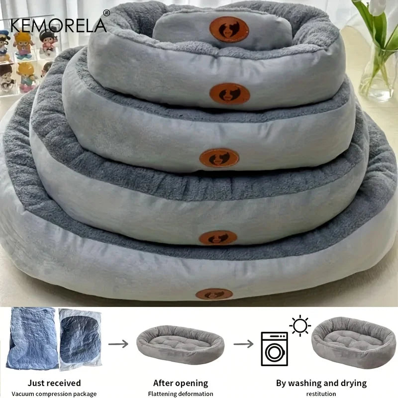 Cozy Oval Plush Pet Bed Warm Snuggle Cushion