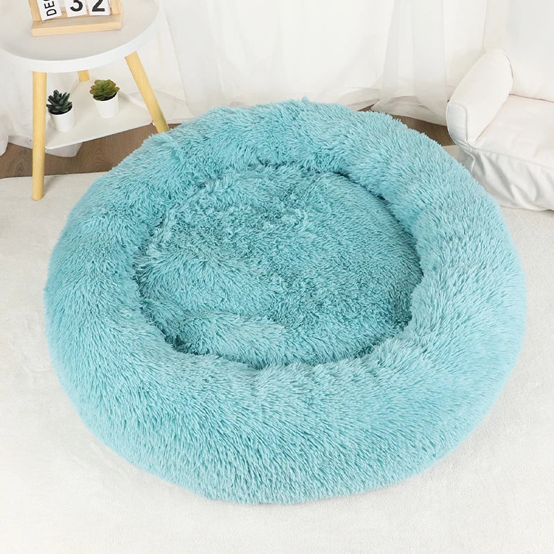 Plush Donut Dog Bed Round Fluffy Winter Pet Basket