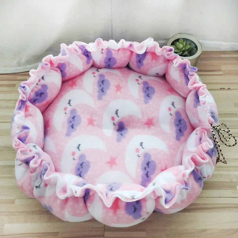 Fluffy Round Adjustable Cat Bed Soft Warm Cushion Basket