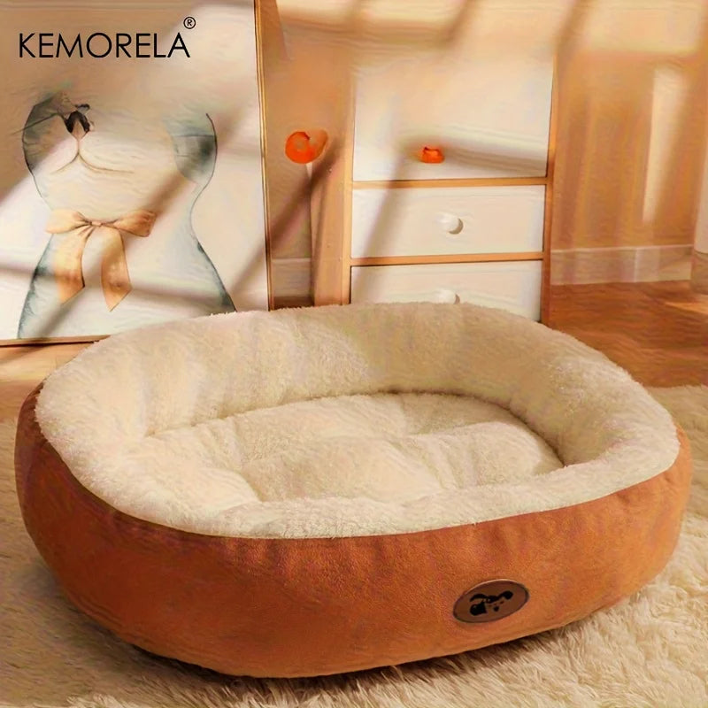 Cozy Oval Plush Pet Bed Warm Snuggle Cushion