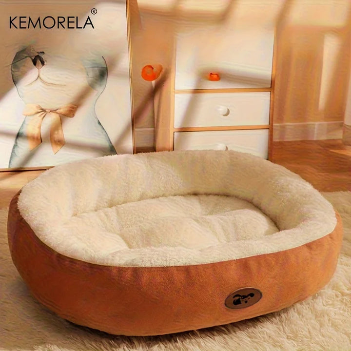 Cozy Oval Plush Pet Bed Warm Snuggle Cushion