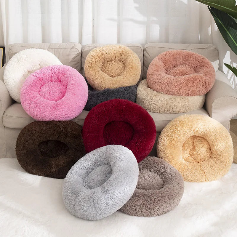 Plush Donut Dog Bed Round Fluffy Winter Pet Basket
