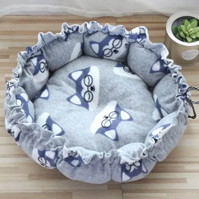 Fluffy Round Adjustable Cat Bed Soft Warm Cushion Basket