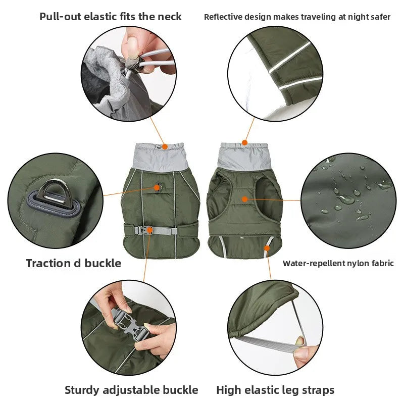 Winter Waterproof Reflective Dog Jacket with Adjustable D-Ring