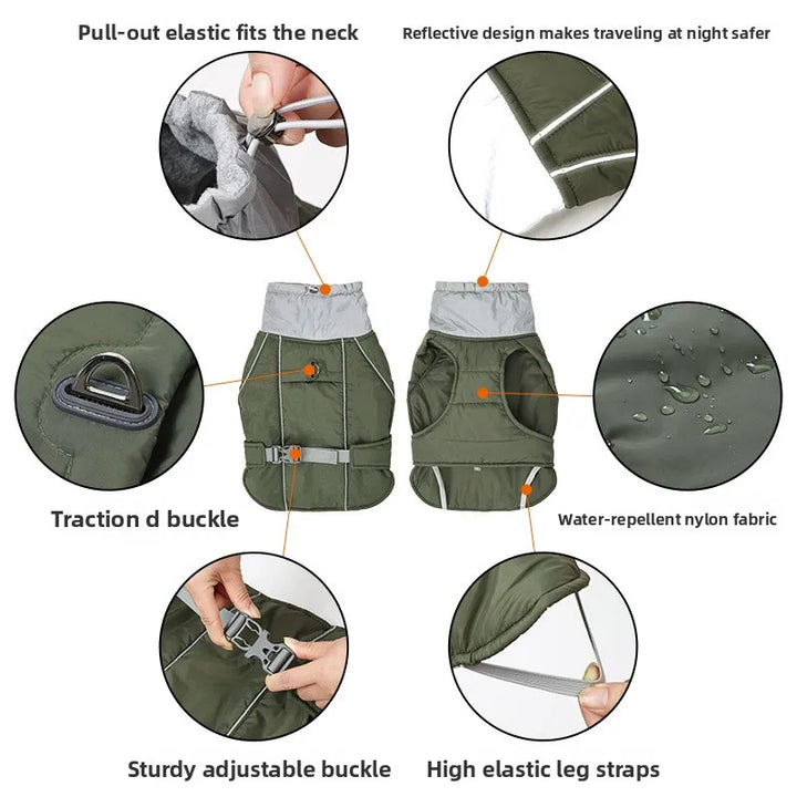 Winter Waterproof Reflective Dog Jacket with Adjustable D-Ring