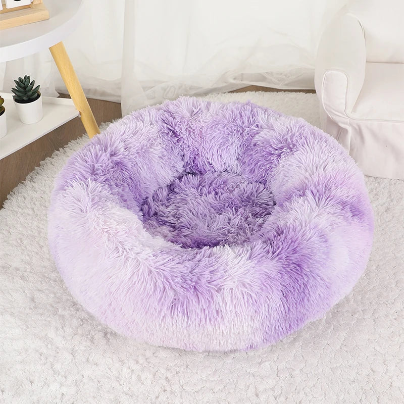 Plush Donut Dog Bed Round Fluffy Winter Pet Basket