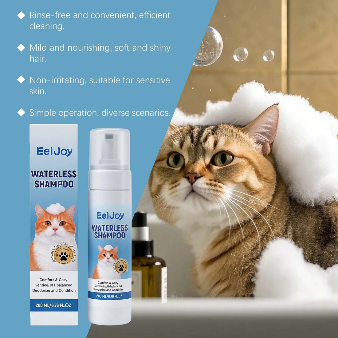 No-Rinse Cat Shampoo pH Balanced Daily Care Formula