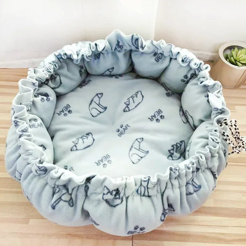 Fluffy Round Adjustable Cat Bed Soft Warm Cushion Basket