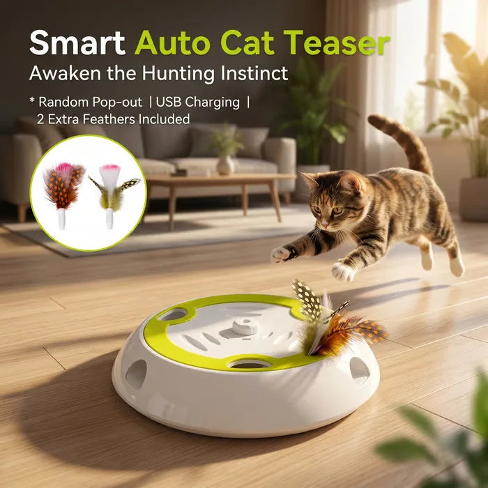 Interactive Motion Activated Whack-A-Mole Cat Toy with Feathers