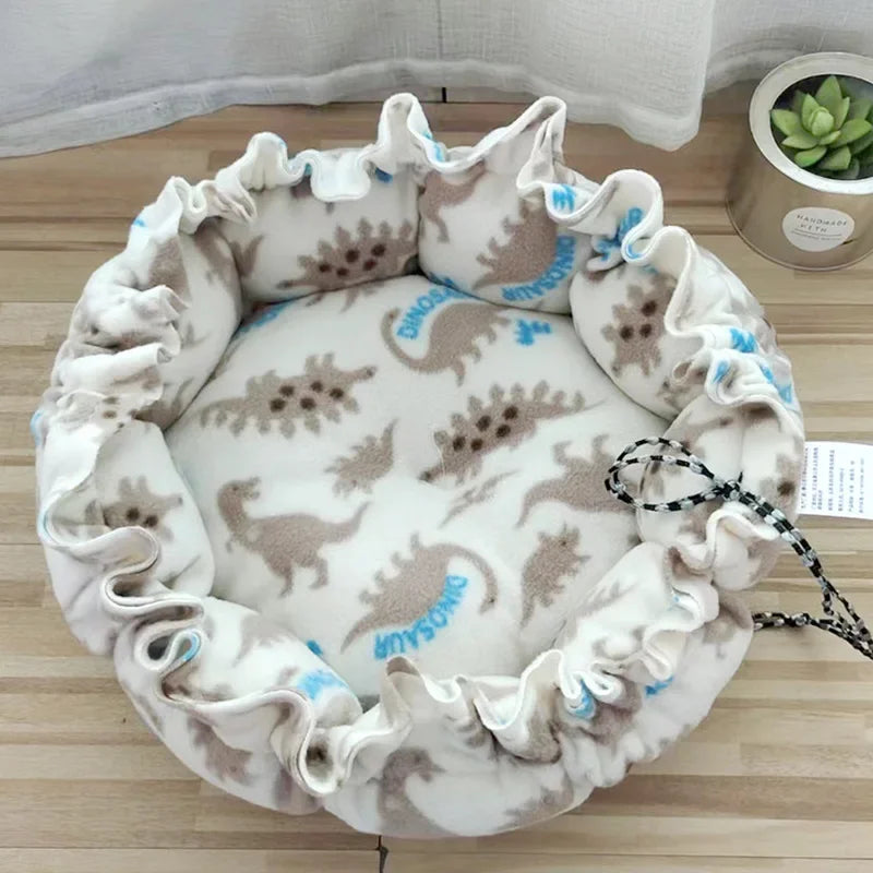 Fluffy Round Adjustable Cat Bed Soft Warm Cushion Basket
