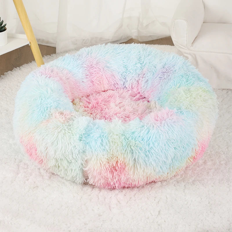 Plush Donut Dog Bed Round Fluffy Winter Pet Basket