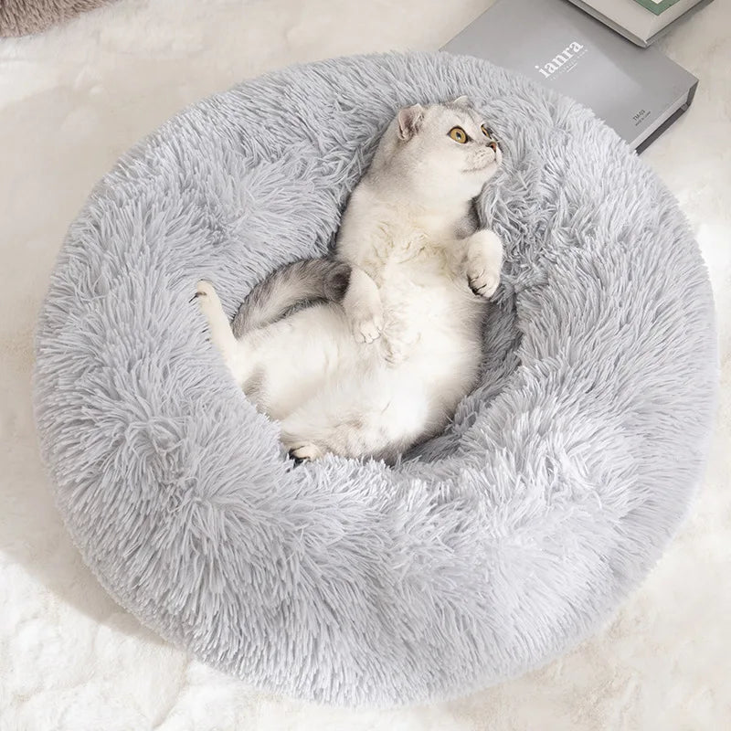 Plush Donut Dog Bed Round Fluffy Winter Pet Basket