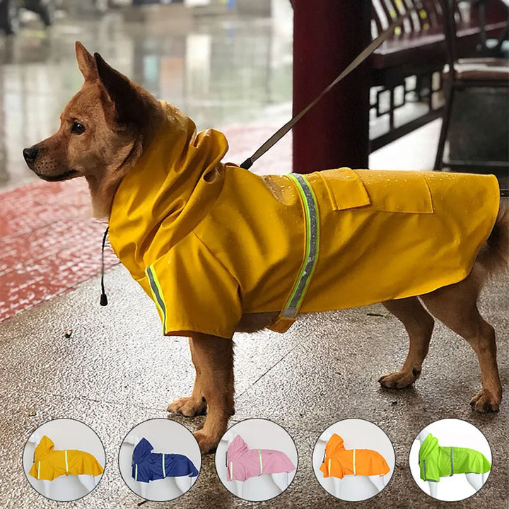 Waterproof Reflective Hooded Dog Raincoat for Large Dogs